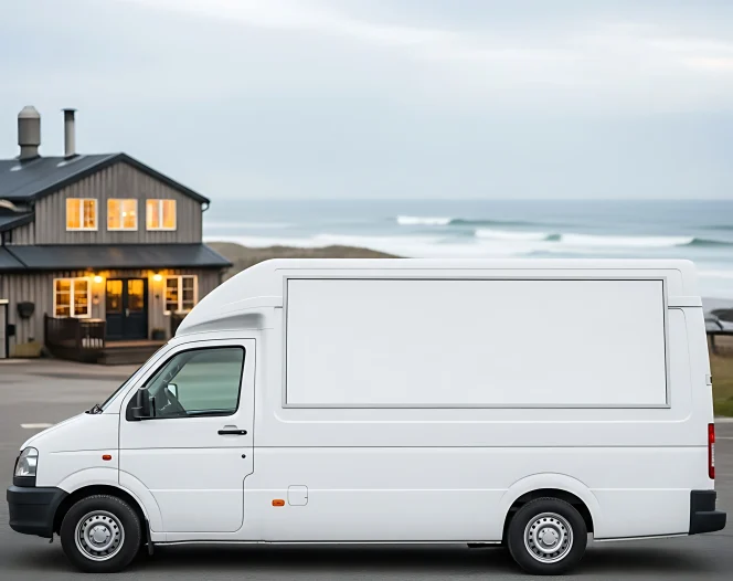 customizable white step van mockup beach vibe photo 2